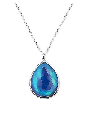 Rock Candy Large Teardrop Sterling Silver, Clear Quartz, Mother-Of-Pearl & Lapis Pendant Necklace