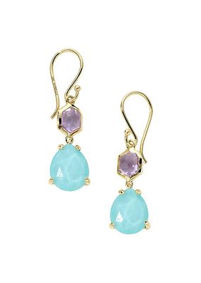 Rock Candy Small Snowman 18K Yellow Gold, Amethyst & Turquoise Doublet Drop Earrings