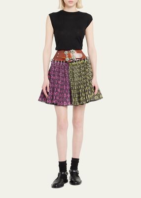 Rock Mixed-Print Spliced Mini Belted Skirt