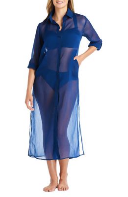 Rod Beattie Easy Does It Sheer Chiffon Cover-Up Shirtdress in Navy