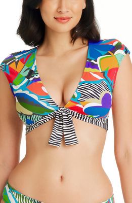 Rod Beattie Mix Cap Sleeve Bikini Top in Multi Colored