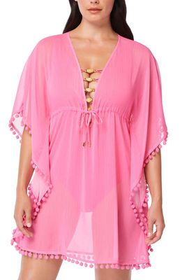 Rod Beattie Pompom Cover-Up Caftan in Guava Berry