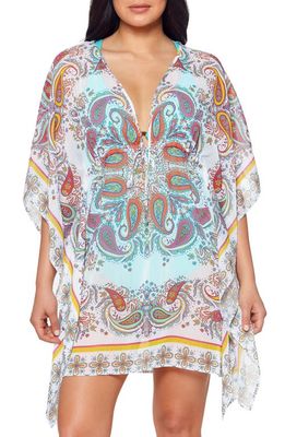 Rod Beattie Ring Me Up Paisley Chiffon Caftan Cover-Up Dress in Multi