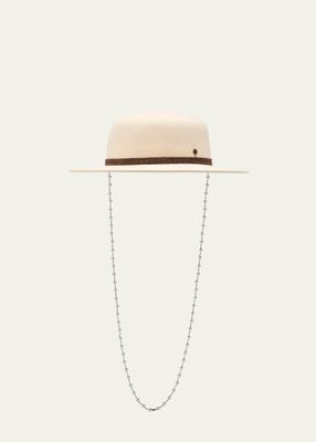 Rod Pyrography Felt Structured Hat With Pearly Chain