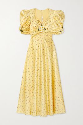 Rodarte - Embellished Floral-print Silk-satin Midi Dress - Yellow