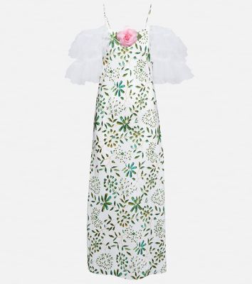 Rodarte Floral-appliqué silk midi dress