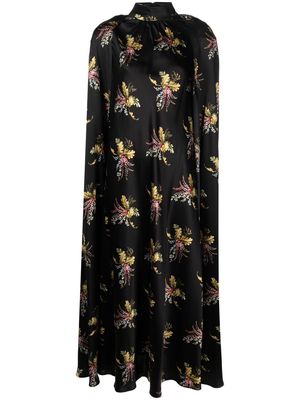 Rodarte floral-detail silk cape dress - Black