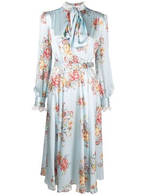 Rodarte floral-print silk dress - Blue