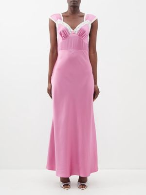 Rodarte - Lace-trim Silk-satin Dress - Womens - Pink