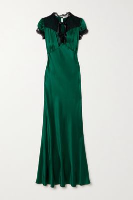Rodarte - Lace-trimmed Silk-satin Dress - Green