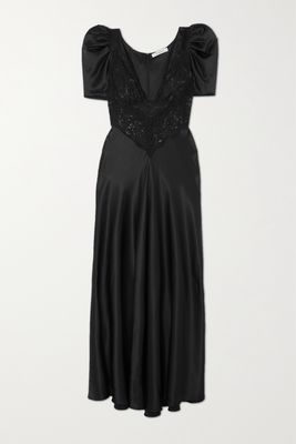 Rodarte - Silk-satin And Cotton-blend Lace Maxi Dress - Black