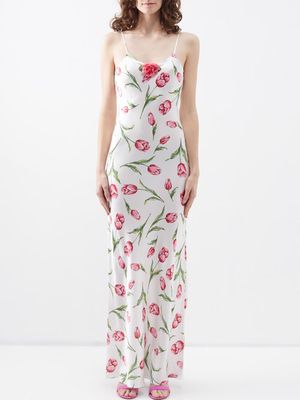 Rodarte - Tulip-print Bias-cut Silk Maxi Dress - Womens - Pink