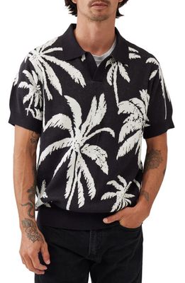 Rodd & Gunn Anatori Palm Tree Jacquard Cotton Sweater Polo in Noir