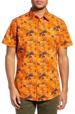 Rodd & Gunn Hindley Falls Sports Fit Island Print Short Sleeve Cotton Button-Up Shirt in Russet