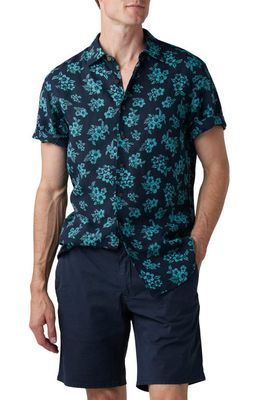 Rodd & Gunn Lake Minchin Trim Fit Floral Linen Short Sleeve Button-Up Shirt in Teal