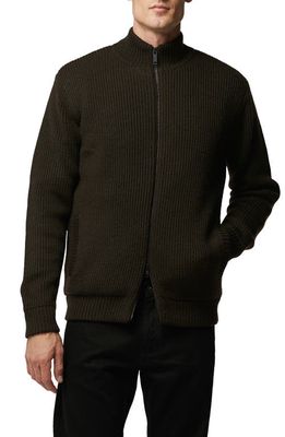 Rodd & Gunn Loke Coleridge Rib Merino Wool Zip-Up Cardigan in Dark Tobacco