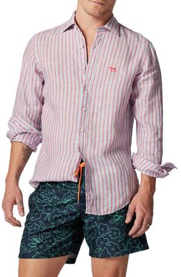 Rodd & Gunn Mclean Park Stripe Linen Button-Up Shirt in Sky