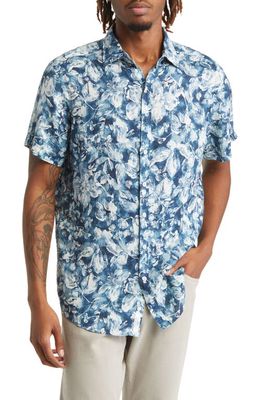 Rodd & Gunn Mount Hutt Sports Fit Floral Short Sleeve Linen Button-Up Shirt in Dark Teal