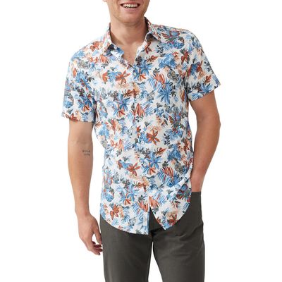 Rodd & Gunn Oyster Cove Sport Fit Floral Short Sleeve Cotton Button-Up Shirt in Turquoise