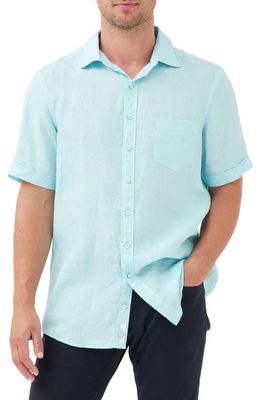 Rodd & Gunn Waiheke Original Fit Short Sleeve Linen Button-Up Shirt in Capri