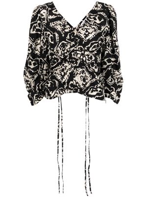 Rodebjer geometric-print silk blouse - Black