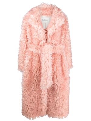 Rodebjer tied-waist faux-shearling coat - Pink