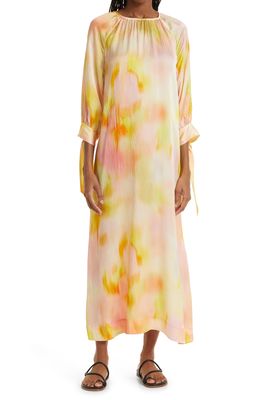 Rodebjer Wava Waterfloral Tie Dye Silk Caftan Dress in Mango