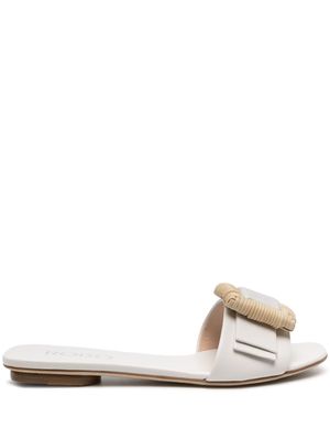 Rodo buckle-detail leather slides - White