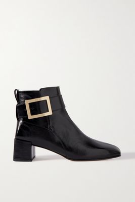 Roger Vivier - City Buckled Glossed-leather Ankle Boots - Black