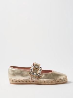 Roger Vivier - Crystal-buckle Leather Espadrilles - Womens - Gold