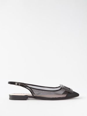 Roger Vivier - Gommettine Slingback Leather Point-toe Flats - Womens - Black