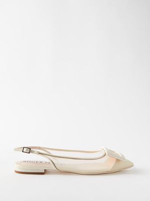 Roger Vivier - Gommettine Slingback Leather Point-toe Flats - Womens - Natural