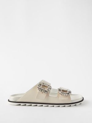 Roger Vivier - Slidy Crystal-buckle Leather Sandals - Womens - Off White
