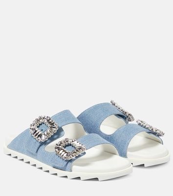 Roger Vivier Slidy Viv' embellished denim sandals