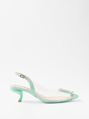Roger Vivier - Virgule 45 Pvc And Leather Pumps - Womens - Green Clear
