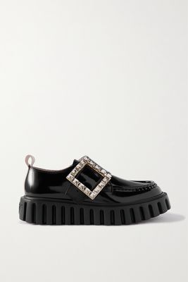 Roger Vivier - Viv' Go-thick Crystal-embellished Platform Leather Loafers - Black
