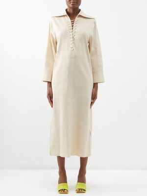 Rohe - Lace-up Linen-blend Kaftan Dress - Womens - Cream