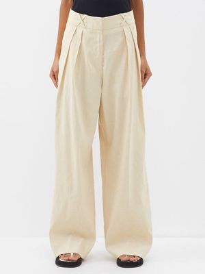 Rohe - Pleated Linen-blend Straight-leg Trousers - Womens - Cream