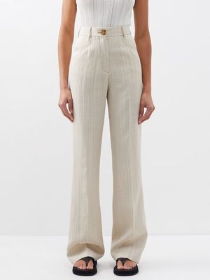Rohe - Topstitched Woven Straight-leg Trousers - Womens - Beige