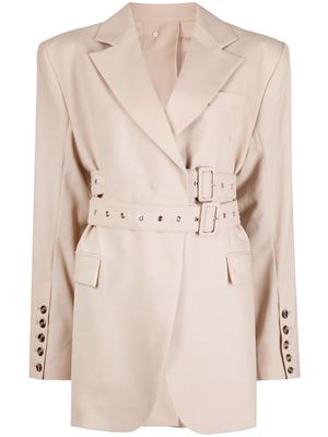 Rokh belted single-breasted linen blazer - Brown
