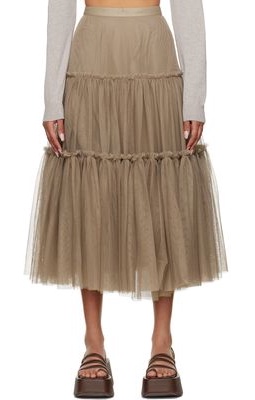 Rokh Brown Tiered Midi Skirt