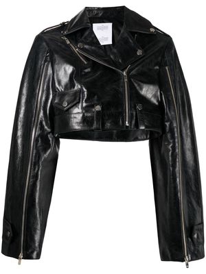 Rokh cropped leather biker jacket - Black