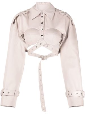 Rokh crossover-strap belted cropped jacket - BEIGE07
