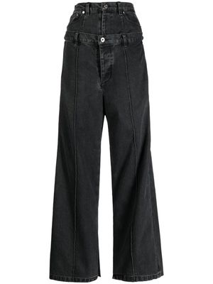 Rokh layered-effect wide-leg jeans - Black