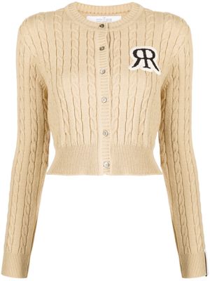 Rokh logo-patch chunky cable-knit cardigan - Neutrals