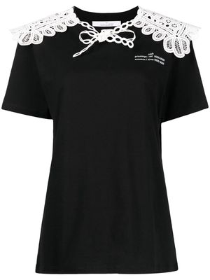 Rokh logo-print lace-collar T-shirt - Black