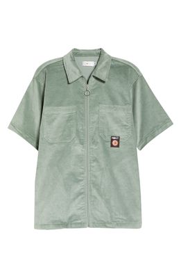 Rokit Men's Commit Cotton Corduroy Short Sleeve Zip Shirt in Green