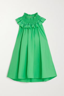 Roksanda - Afia Ruffled Shirred Cotton-poplin Top - Green