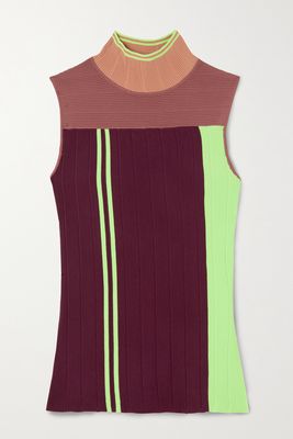 Roksanda - Carlota Color-block Ribbed-knit Turtleneck Top - Burgundy