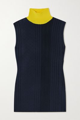 Roksanda - Tala Merino Wool-trimmed Ribbed-knit Turtleneck Tank - Blue